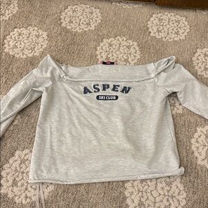 NWOT Edikted Gray Aspen Ski Club Off-Shoulder Sweatshirt